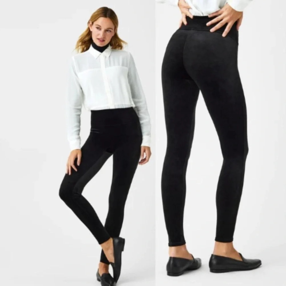 New! Spanx Velvet Leggings Black high waisted rise 21482